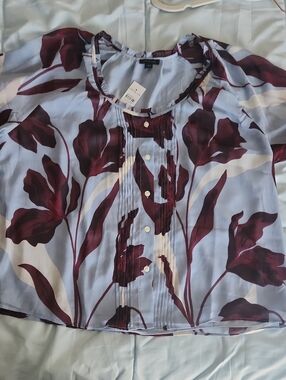 Ann Taylor Light Blue Top with Floral Accent